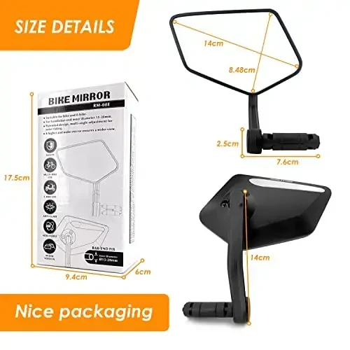 Arkham Handlebar HD Bar End velosiped oynasi Qalinlashtirilgan avtomobil-darajali oynasi Handlebar uchun chizishga chidamli xavfsiz orqa oynasi Multi-burchak sozlanishi, E-velosiped universal, chap tomon - 6