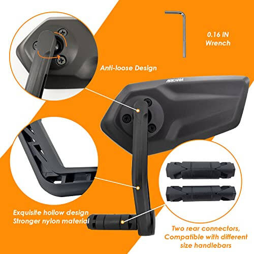 Arkham Velosiped Ko'zg'u 0,59-0,65” Diametrli Rul HD Bar Uch Velosiped Ko'zg'u Qalinlashtirilgan Avtomobil Sinfli Shisha Rul Orqa Ko'zgu Velosipedchilar Uchun Asosiy Velosiped Asbob-Usqunasi E-Velosiped (Chap) - 2