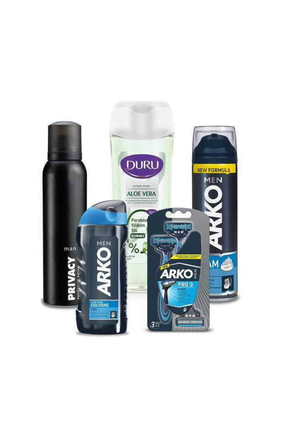 Arko Men T3 Pro Tıraş Bıçağı 3'lü + Tıraş Köpüğü 200ml + Tıraş Kolonyası 200ml + Deodorant 150ml + Duş Jeli 450ml - 1