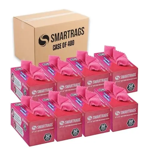 Arkwright Smart Rags in Box - (Bulk Case of 400) Lint Free Microfiber Cleaning Cloth, Scratch & Streak-Free, Dispensable Wash Towels for Cars, Window Glass, and Auto Shop, 12 x 12 in, Pink 