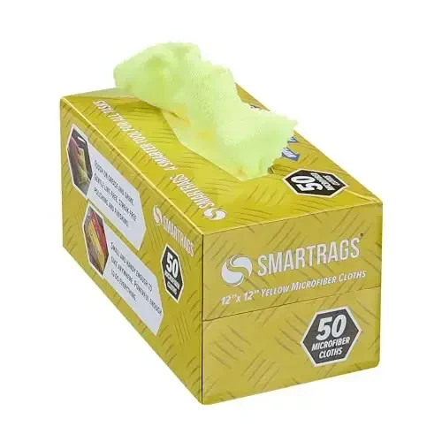 Arkwright Smart Rags in Box - (Pack of 50) Lint Free Microfiber Cleaning Cloth, Scratch & Streak-Free, Dispensable Wash Towels for Cars, Window Glass, and Auto Shop, 12 x 12 in, Yellow - 1