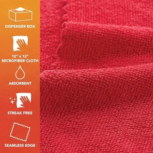 Arkwright Smart Rags in Box - (Pack of 50) Lint Free Microfiber Cleaning Cloth, Scratch & Streak-Free, Dispensable Wash Towels for Cars, Window Glass, and Auto Shop, 12 x 12 in, Red - ARKWRIGHT LLC (1)