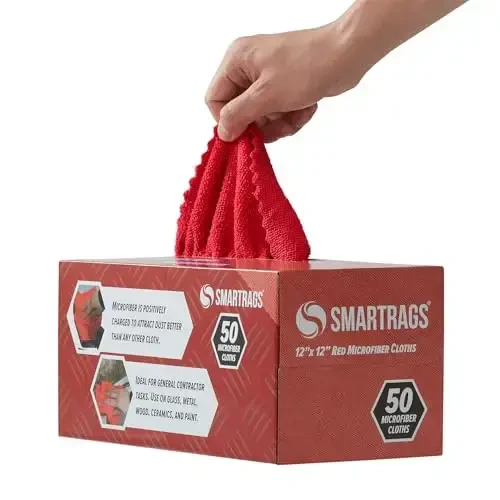 Arkwright Smart Rags in Box - (Pack of 50) Lint Free Microfiber Cleaning Cloth, Scratch & Streak-Free, Dispensable Wash Towels for Cars, Window Glass, and Auto Shop, 12 x 12 in, Red - 4