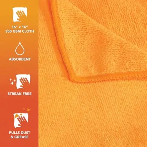 Arkwright Microfiber Cleaning Cloths - (Pack of 12) Large Lint & Streak-Free Drying Wash Towels, 300 GSM Super Absorbent & Quick Dry, Perfect Cleaner for Car, Glass, and Window, 16 x 16 in, Orange - 3
