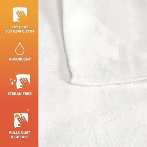 Arkwright Microfiber Cleaning Cloths - (Pack of 12) Large Lint & Streak-Free Drying Wash Towels, 300 GSM Super Absorbent & Quick Dry, Perfect Cleaner for Car, Glass, and Window, 16 x 16 in, White - 2