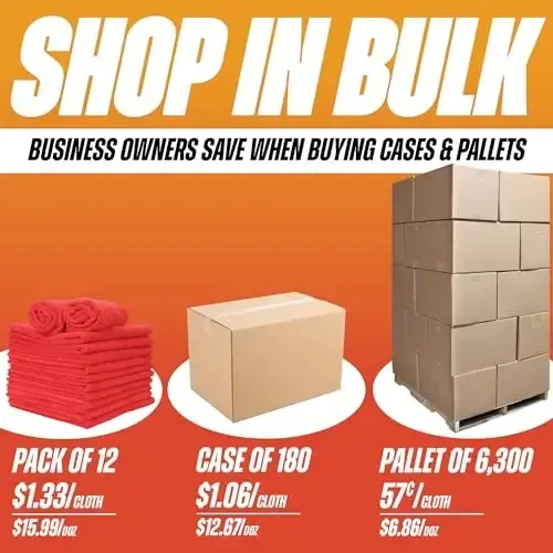 Arkwright Microfiber Cleaning Cloths - (Pack of 12) Large Lint & Streak-Free Drying Wash Towels, 300 GSM Super Absorbent & Quick Dry, Perfect Cleaner for Car, Glass, and Window, 16 x 16 in, Red - 2