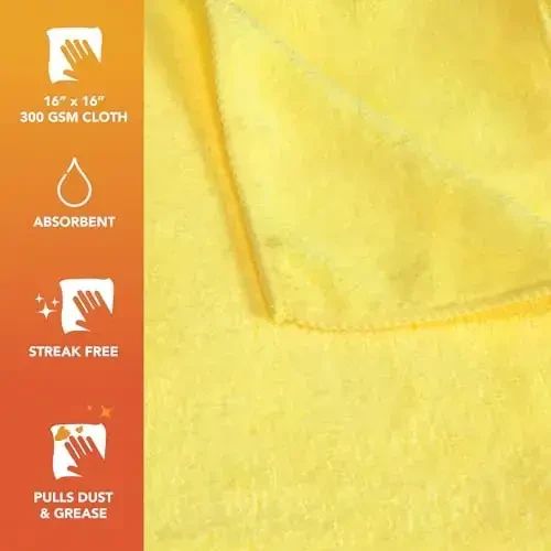 Arkwright Microfiber Cleaning Cloths - (Pack of 12) Large Lint & Streak-Free Drying Wash Towels, 300 GSM Super Absorbent & Quick Dry, Perfect Cleaner for Car, Glass, and Window, 16 x 16 in, Yellow - 3