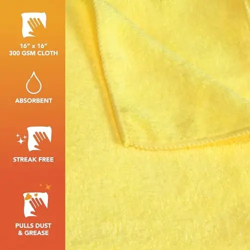 Arkwright Microfiber Cleaning Cloths - (Pack of 12) Large Lint & Streak-Free Drying Wash Towels, 300 GSM Super Absorbent & Quick Dry, Perfect Cleaner for Car, Glass, and Window, 16 x 16 in, Yellow - 3