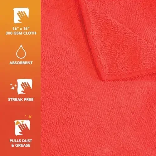 Arkwright Microfiber Cleaning Cloths - (Pack of 12) Large Lint & Streak-Free Drying Wash Towels, 300 GSM Super Absorbent & Quick Dry, Perfect Cleaner for Car, Glass, and Window, 16 x 16 in, Red - 5