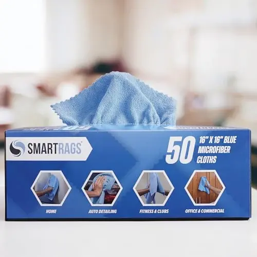 Arkwright Smart Rags in Box - (14400 dona pallet) Tolasiz mikrofiber tozalovchi mato, tirnalish va iz qoldirmaydi, avtomobillar, deraza oynalari va avtodokonga mo'ljallangan, 12 x 12 dyuym, ko'k rangdagi yuvish sochiqlari - 4