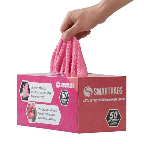 Arkwright Smart Rags in Box - (400 dona ommaviy quti) Tolasiz mikrofiberli tozalash matosi, tirnalish va dog 'qoldirmaydi, Avtomobillar, deraza oynalari va avtoustaхonalar uchun dispenserdan chiqariladigan yuvish sochiqlari, 12 x 12 dyuym, pushti - 3