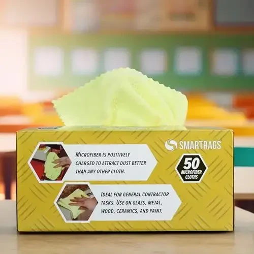 Arkwright Smart Rags in Box - (50 dona) Tolasi yo'q mikrofiber tozalash latta, chizish va dog' qoldirmaydi, avtomobillar, deraza oynalari va avtodükon uchun dispenserdan foydalanish mumkin bo'lgan yuvish sochiqlari, 12 x 12 dyuym, sariq - 4