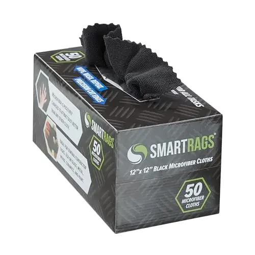 Arkwright Smart Rags in Box - (50 dona) tuk qoldirmaydigan mikrofiberli tozalash salfetkalari, tirnalish va chiziqlarsiz, mashinalar, deraza oynalari va avtodo'kon uchun tarqatiladigan yuvish sochiqlari, 12 x 12 dyuym, qora 