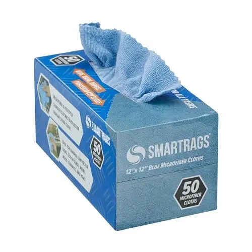 Arkwright Smart Rags in Box - (50'li Paket) Tüysüz Mikrofiber Temizlik Bezi, Çizmez ve İz Bırakmaz, Arabalar, Camlar ve Oto Tamirhaneleri için Dağıtılabilir Yıkanabilir Havlular, 12 x 12 inç, Mavi 