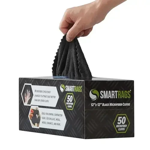 Arkwright Smart Rags in Box - (Pack of 50) Lint Free Microfiber Cleaning Cloth, Scratch & Streak-Free, Dispensable Wash Towels for Cars, Window Glass, and Auto Shop, 12 x 12 in, Black - 3