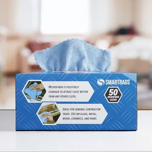 Arkwright Smart Rags in Box - (Pack of 50) Lint Free Microfiber Cleaning Cloth, Scratch & Streak-Free, Dispensable Wash Towels for Cars, Window Glass, and Auto Shop, 12 x 12 in, Blue - 4