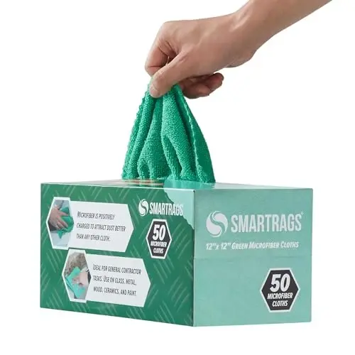 Arkwright Smart Rags in Box - (Pack of 50) Lint Free Microfiber Cleaning Cloth, Scratch & Streak-Free, Dispensable Wash Towels for Cars, Window Glass, and Auto Shop, 12 x 12 in, Green - 2