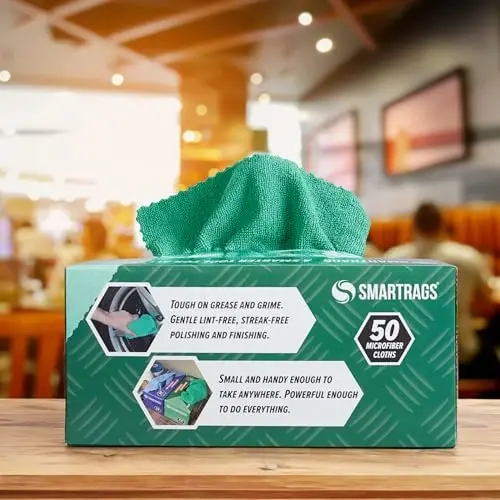 Arkwright Smart Rags in Box - (Pack of 50) Lint Free Microfiber Cleaning Cloth, Scratch & Streak-Free, Dispensable Wash Towels for Cars, Window Glass, and Auto Shop, 12 x 12 in, Green - 3