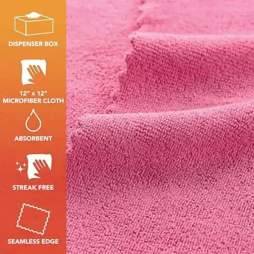 Arkwright Smart Rags in Box - (Pack of 50) Lint Free Microfiber Cleaning Cloth, Scratch & Streak-Free, Dispensable Wash Towels for Cars, Window Glass, and Auto Shop, 12 x 12 in, Pink - 2