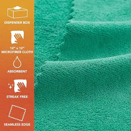 Arkwright Smart Rags in Box - (Pack of 50) Lint Free Microfiber Cleaning Cloth, Scratch & Streak-Free, Dispensable Wash Towels for Cars, Window Glass, and Auto Shop, 12 x 12 in, Green 