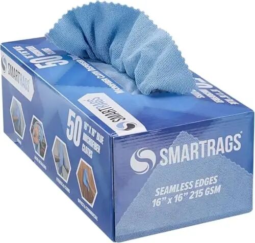 Arkwright Smart Rags Microfiber Cleaning Cloths Bulk, Case of 400, Lint Free 215 GSM Reusable Towels for Auto, Office and Household Cleaning, 16 x 16 in, Blue - ARKWRIGHT LLC