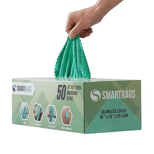 Arkwright Smart Rags Microfiber Cleaning Cloths Bulk, Case of 400, Lint Free 215 GSM Reusable Towels for Auto, Office and Household Cleaning, 16 x 16 in, Green - 3