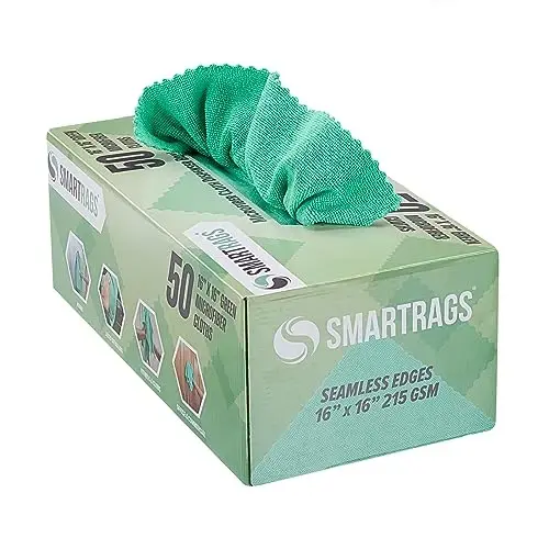 Arkwright Smart Rags Microfiber Cleaning Cloths, Pack of 50 in a Box, Lint Free 215 GSM Reusable Towels for Auto, Office and Household Cleaning, 16 x 16 in, Green - 1