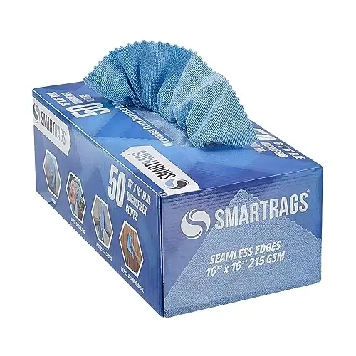 Arkwright Smart Rags Микрофибровые чистящие салфетки, 50 штук в упаковке, безворсовые полотенца плотностью 215 GSM, многоразовые, для авто, офиса и дома, 16 x 16 дюймов, синие - 1