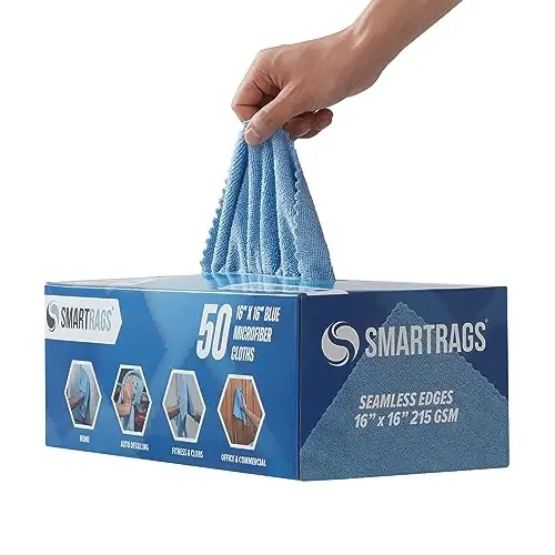 Arkwright Smart Rags Микрофибровые чистящие салфетки, 50 штук в упаковке, безворсовые полотенца плотностью 215 GSM, многоразовые, для авто, офиса и дома, 16 x 16 дюймов, синие - 4