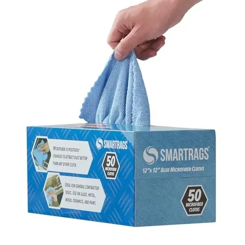 Arkwright Smart Rags qutisida - (50 dona) Tuksiz Mikrofiber Tozalash Matosi, Chizish va Iz qoldirmasdan, Mashinalar, Derazalar oynasi va Avtomobillar ustaxonasi uchun bir martalik foydalanish sochiqlari, 12 x 12 dyuym, Moviy - 3