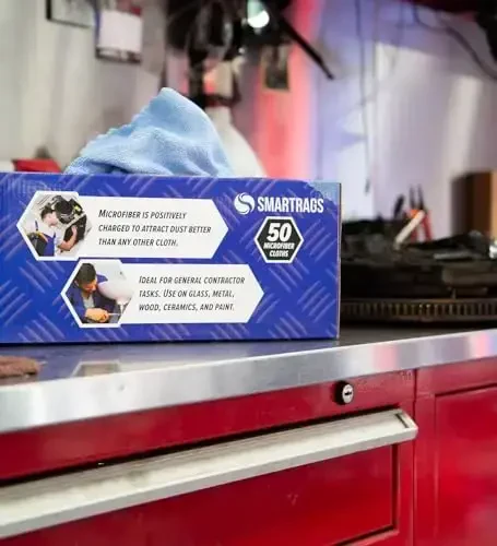 Arkwright Smart Rags qutisida - (50 dona) Tuksiz Mikrofiber Tozalash Matosi, Chizish va Iz qoldirmasdan, Mashinalar, Derazalar oynasi va Avtomobillar ustaxonasi uchun bir martalik foydalanish sochiqlari, 12 x 12 dyuym, Moviy - 5