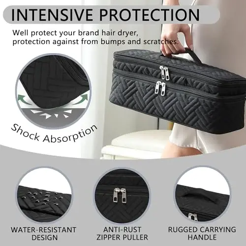 ARLMEGOR Double-Layer Carrying Case Apply to Revlon One-Step Hair Dryer, Travel Bag for Hair Volumizer/Styler,Water Resistant Storage Organizer Box,Compatible with FlexStyle AttacModazoneent (Bag Only) - 3