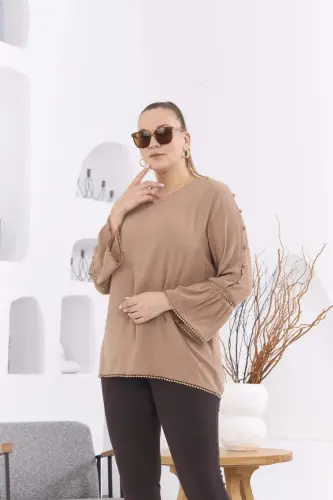 Arm Detail Plus Size Crinkle Mink Blouse - 3