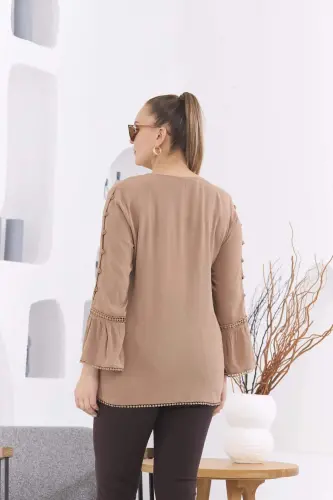 Arm Detail Plus Size Crinkle Mink Blouse - 4