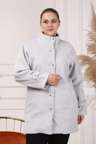 Arm Detail Plus Size Gray Wool Coat - BÜYÜKBEDENIZ (1)