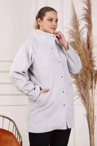 Arm Detail Plus Size Gray Wool Coat - 3