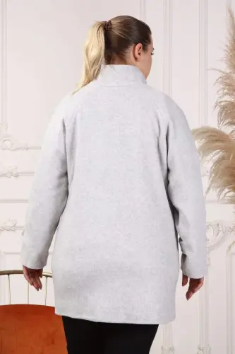 Arm Detail Plus Size Gray Wool Coat - 5