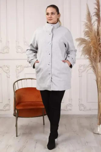 Arm Detail Plus Size Gray Wool Coat - 6