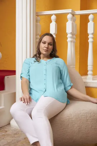 Arm Detail Voile Viscose Plus Size Mint Shirt - 6