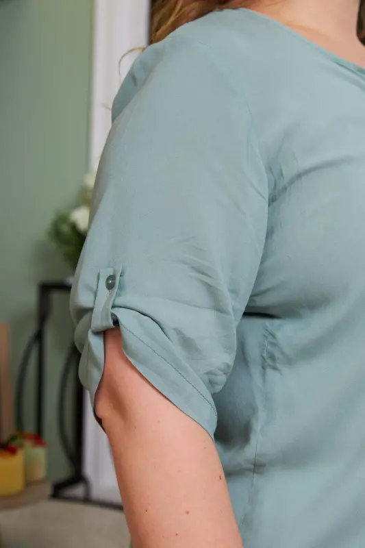 Arm Detail Voile Viscose Plus Size Shirt Celadon Green - 3