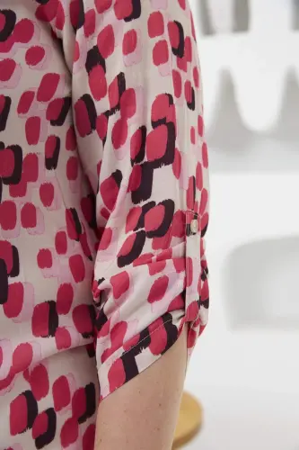 Arm Epaulette Detailed Plus Size Mandarin Collar Shirt Pink - 3