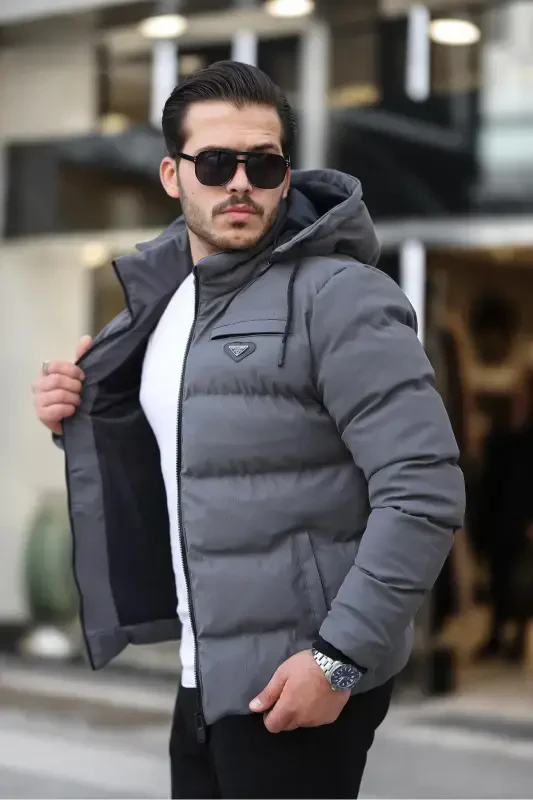 Armalı Karbon Deri Mont Kapüşonlu PLDP 2959-GRİ - 1