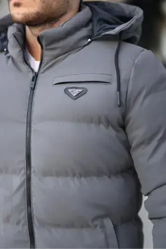Armalı Karbon Deri Mont Kapüşonlu PLDP 2959-GRİ - 4
