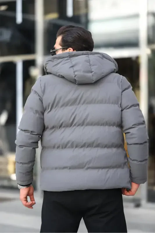 Armalı Karbon Deri Mont Kapüşonlu PLDP 2959-GRİ - 5