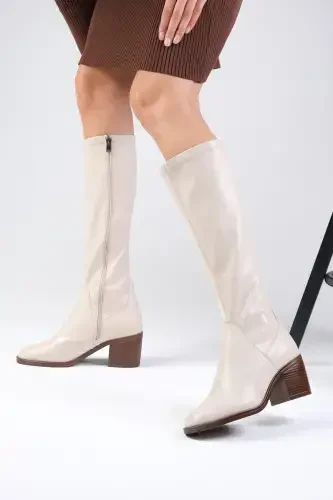 Armande Nude Stretch, Chunky Heeled Women's Boot-Nude - 3