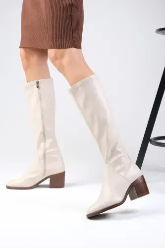 Armande Nude Stretch, Chunky Heeled Women's Boot-Nude - 5