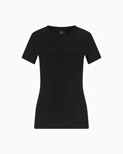 Armani Exchange ayollar uchun Regular Fit Monoxromatik Signature Logotipli futbolka - 1
