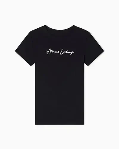 Armani Exchange ayollarining odatiy bichimli monoxrom imzo logotipi tushirilgan futbolkasi - ARMANI EXCHANGE