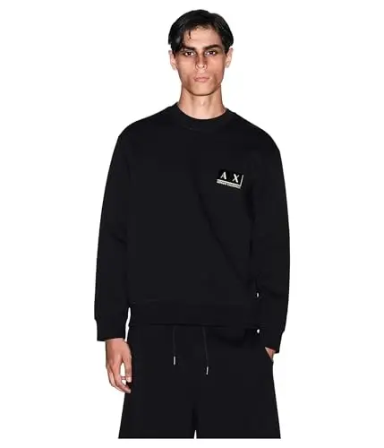 Armani Exchange erkaklar Bonded Stretch Gold Logotip Markaziy Ko'krak Dumaloq Bo'yin Sviter - ARMANI