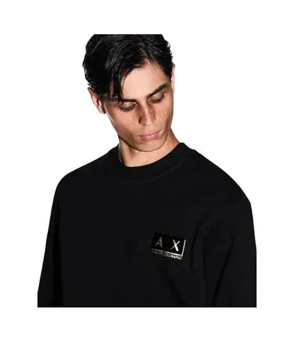 Armani Exchange erkaklar Bonded Stretch Gold Logotip Markaziy Ko'krak Dumaloq Bo'yin Sviter - 4